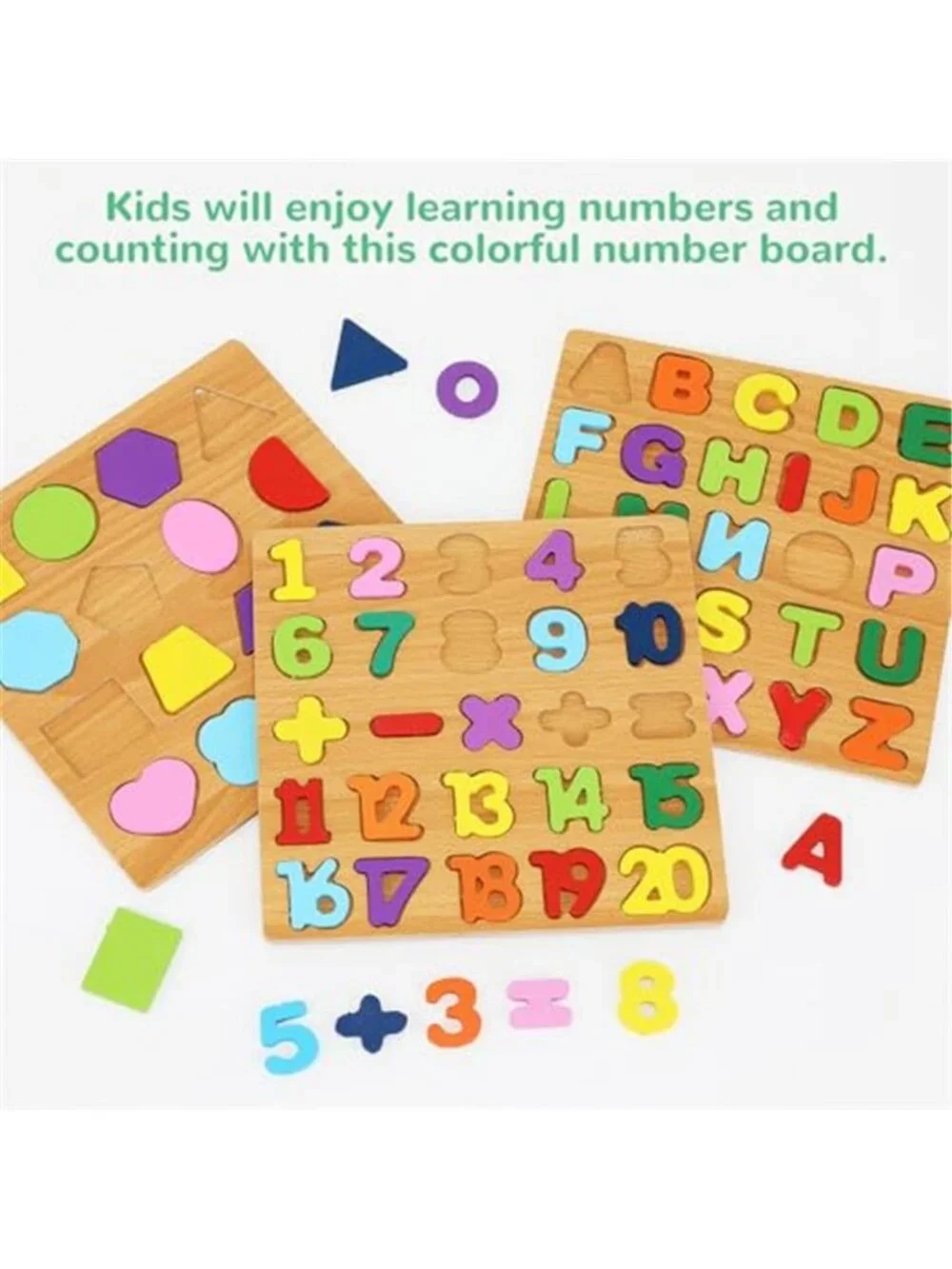 3 Pack Wooden Alphabet Number and Shape Puzzles